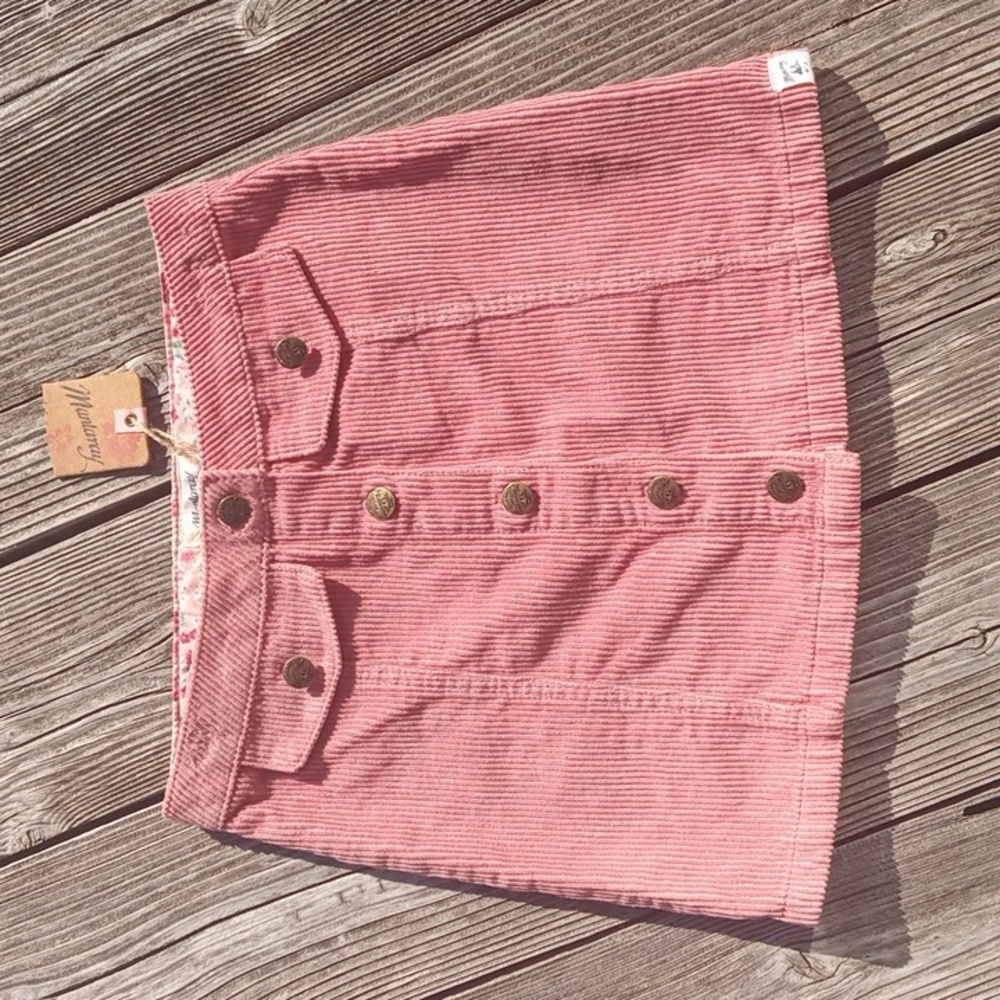 Pink Corduroy Button-Front Skirt